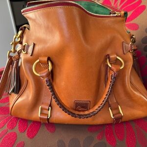 Dooney & Bourke Brown and Gold Satchel with Smooth Leather and Detachable Strap
